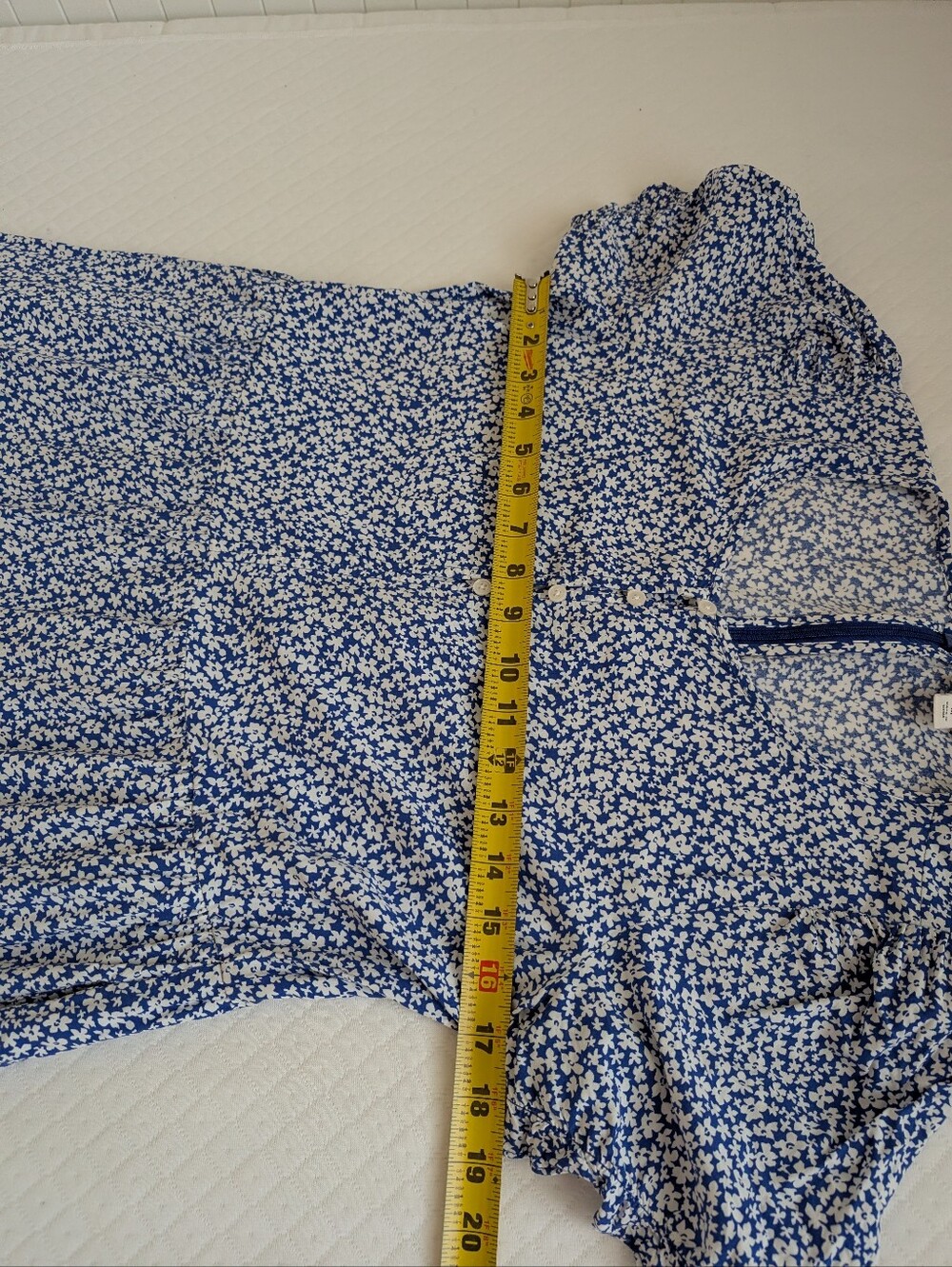 J. Crew Blue White Ditsy Floral Tiered Maxi Dress Short Sleeves, size M Cottage - Picture 11 of 12
